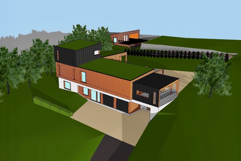 Projet APW à Châtel-Guyon (63 140).
Maison contemporaine bioclimatique, écologique et passive en zone péri-urbaine.